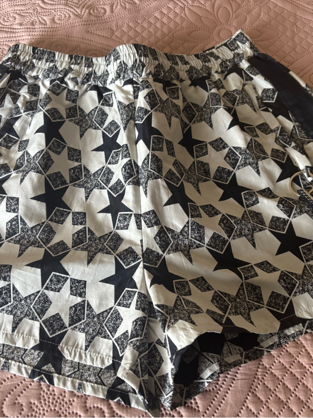 Christian Dior Black & White Star-Print Logo Ribbon Shorts